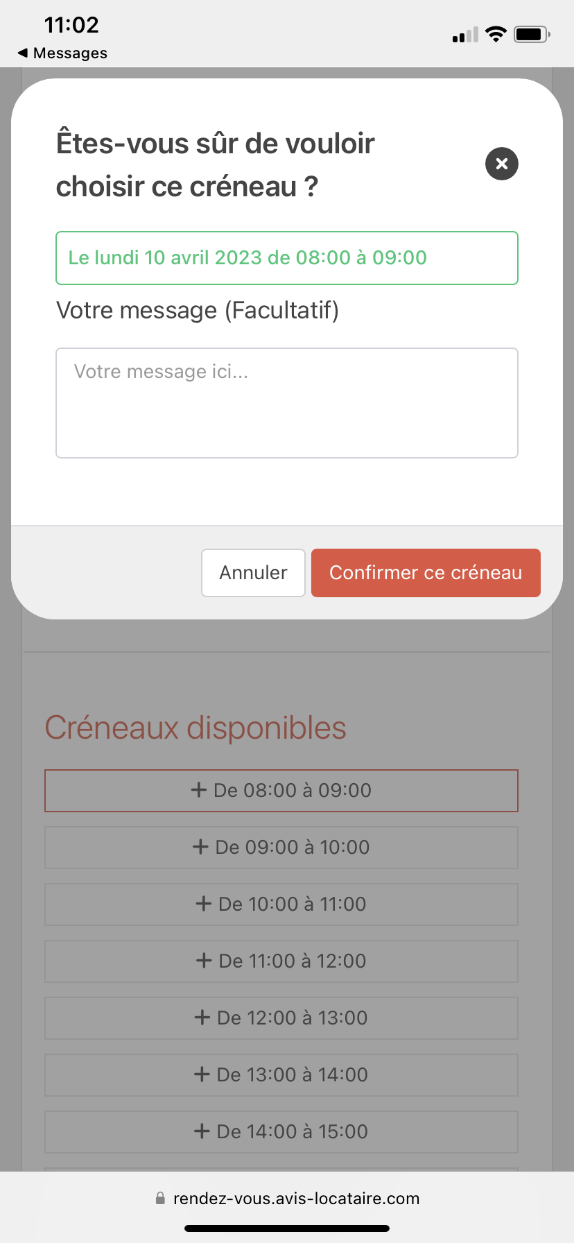 screenshot of Avis Locataire